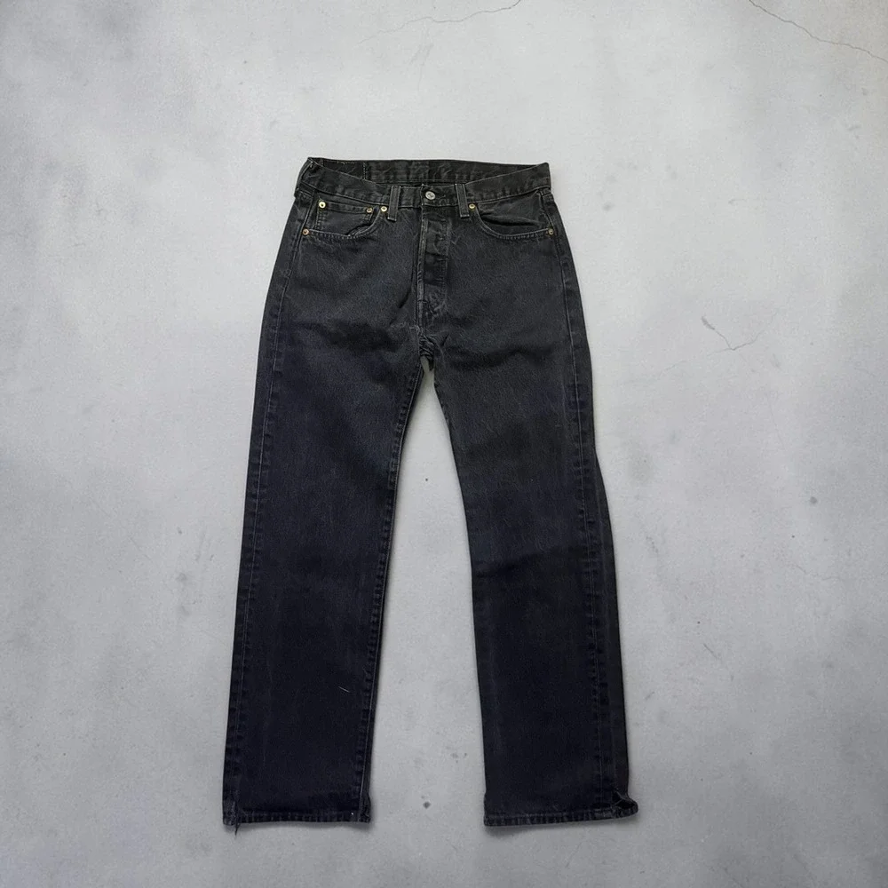 Levis 501 Mens Vintage Faded Black Straight Leg Button Fly Jeans 33x32